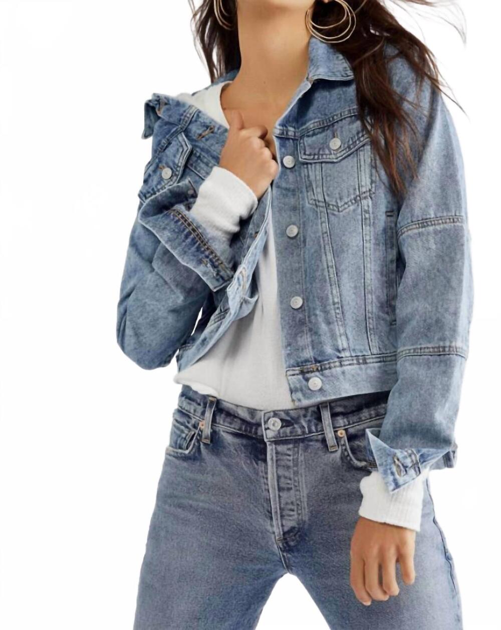 Free People Light Wash Denim Jacket - Blue